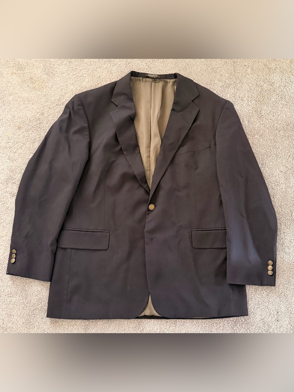 Oscar de la Renta Navy 100% Wool Blazer 46R Gold Crest Buttons
